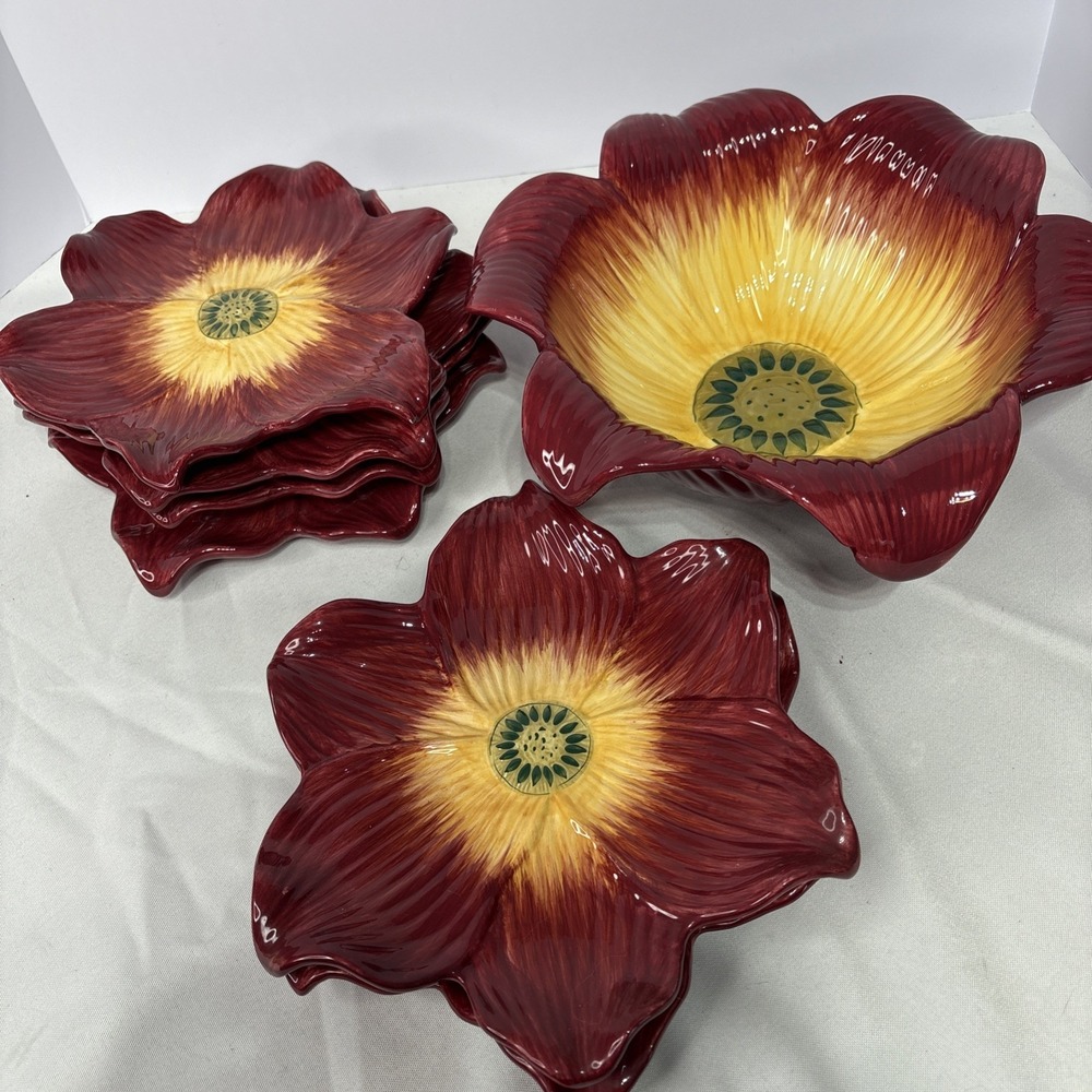 Ambiance Romance 7 Piece Set Nance Wheeler Flower Bowl 6 Plates As‎ Is
